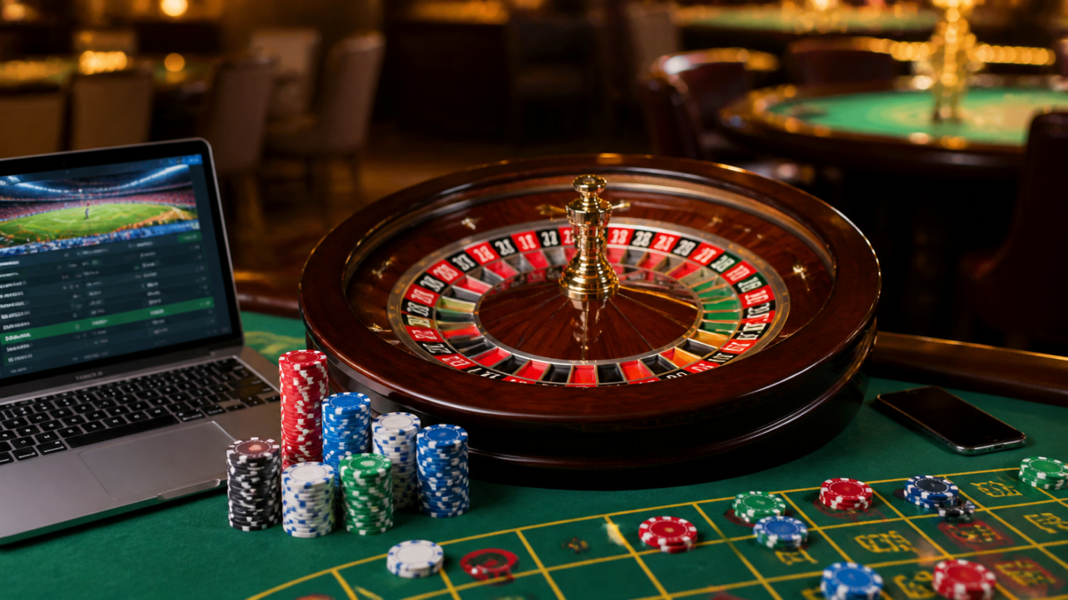 Online betting setup with sportsbook odds and casino chips