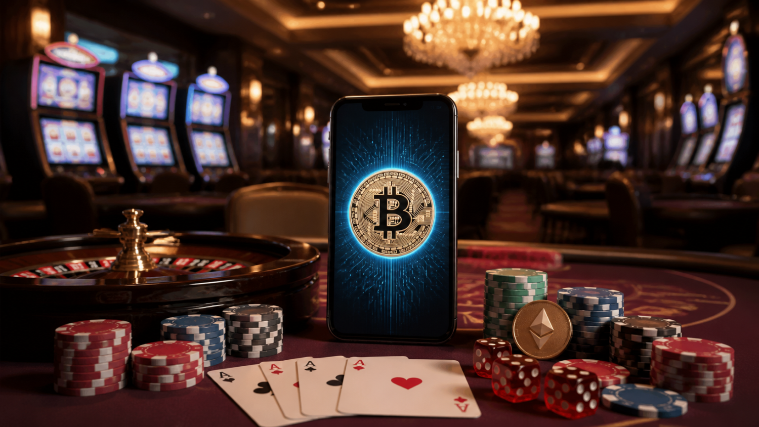 Casino gaming scene with crypto payment theme