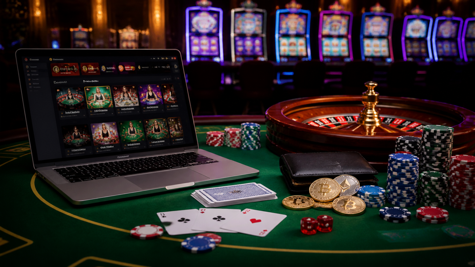 crypto casino Singapore: What Players Should Know Before They Start Casino gaming setup with laptop and chips for crypto casino play