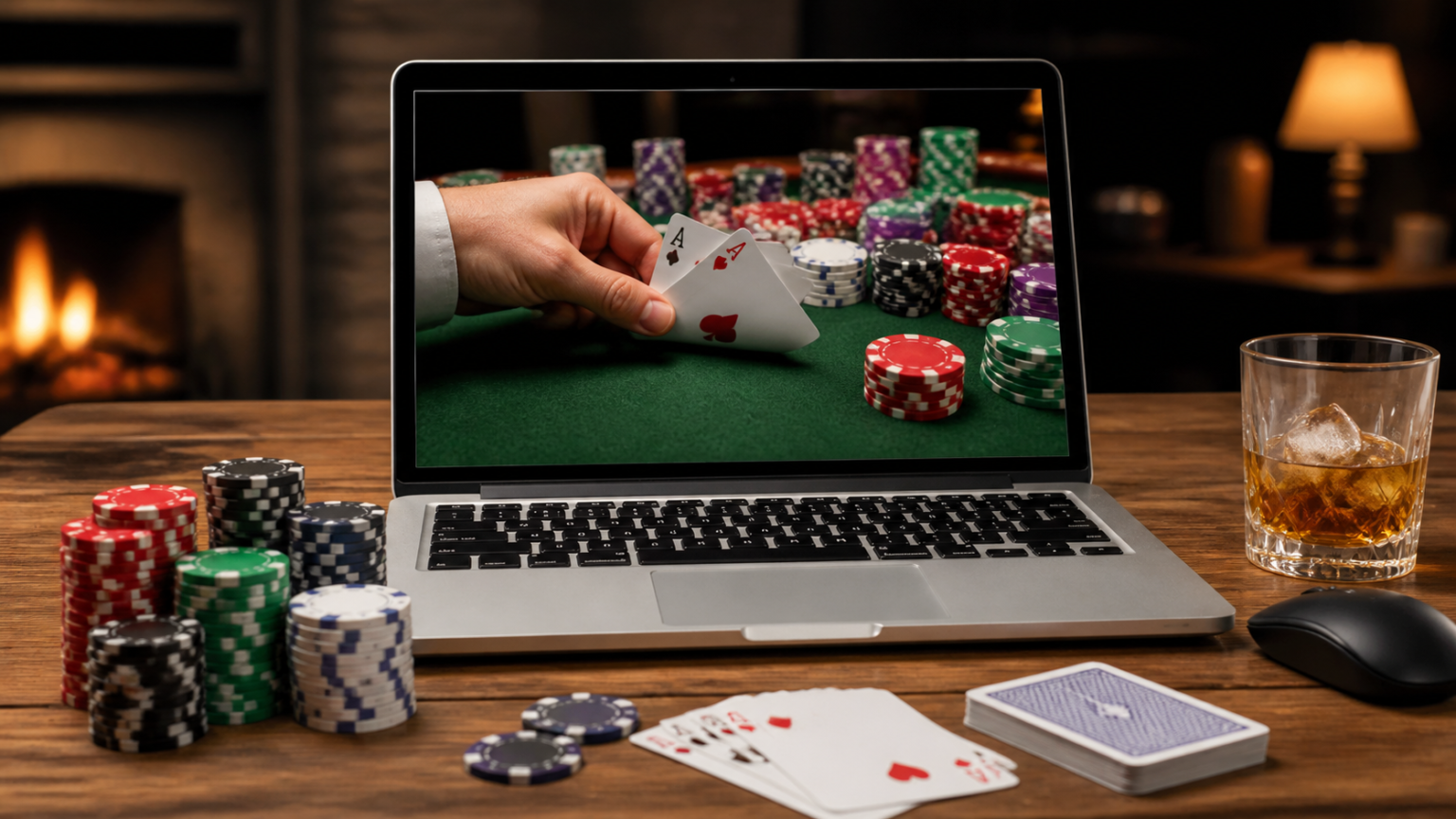 Laptop with casino games and chips for online casino Singapore